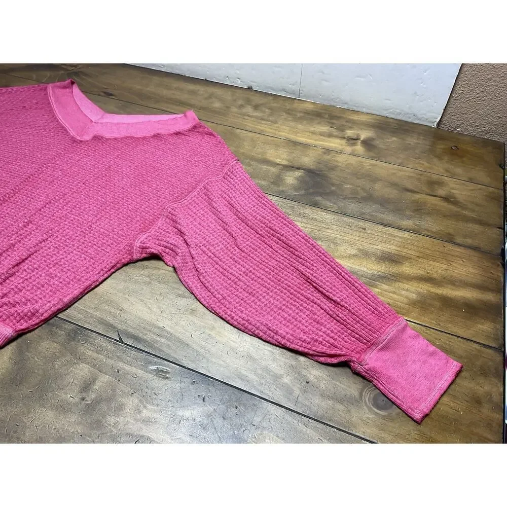 Free People We The Free Southside Thermal Waffle Knit Pullover Pink Women’s XS